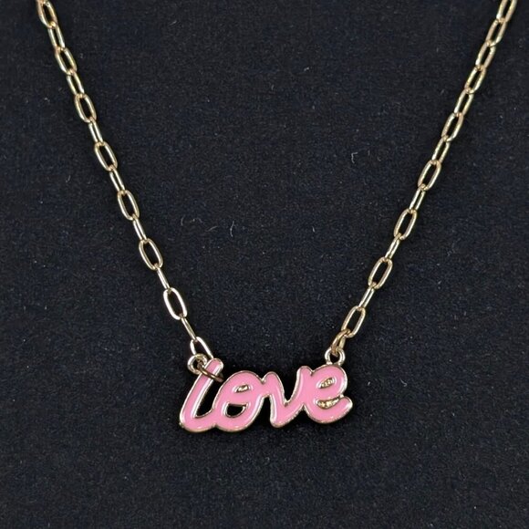 (2/$20) Pink Enamel "Love" Necklace - Picture 3 of 5